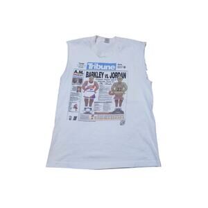 Vintage 1993 Tribune cover Barkley vs. Jordan NBA Finals cut-off sleeve tee sz L